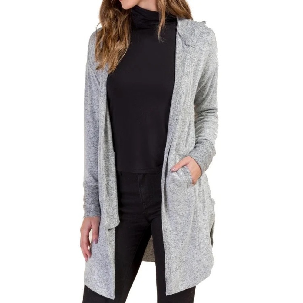 hooded gray cardigan